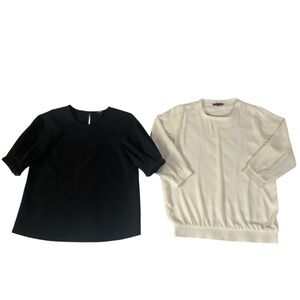 Set of 2 Feminine, Flirty, Coquette Tops, Black Bell Sleeves & Cream Sheer Sz S